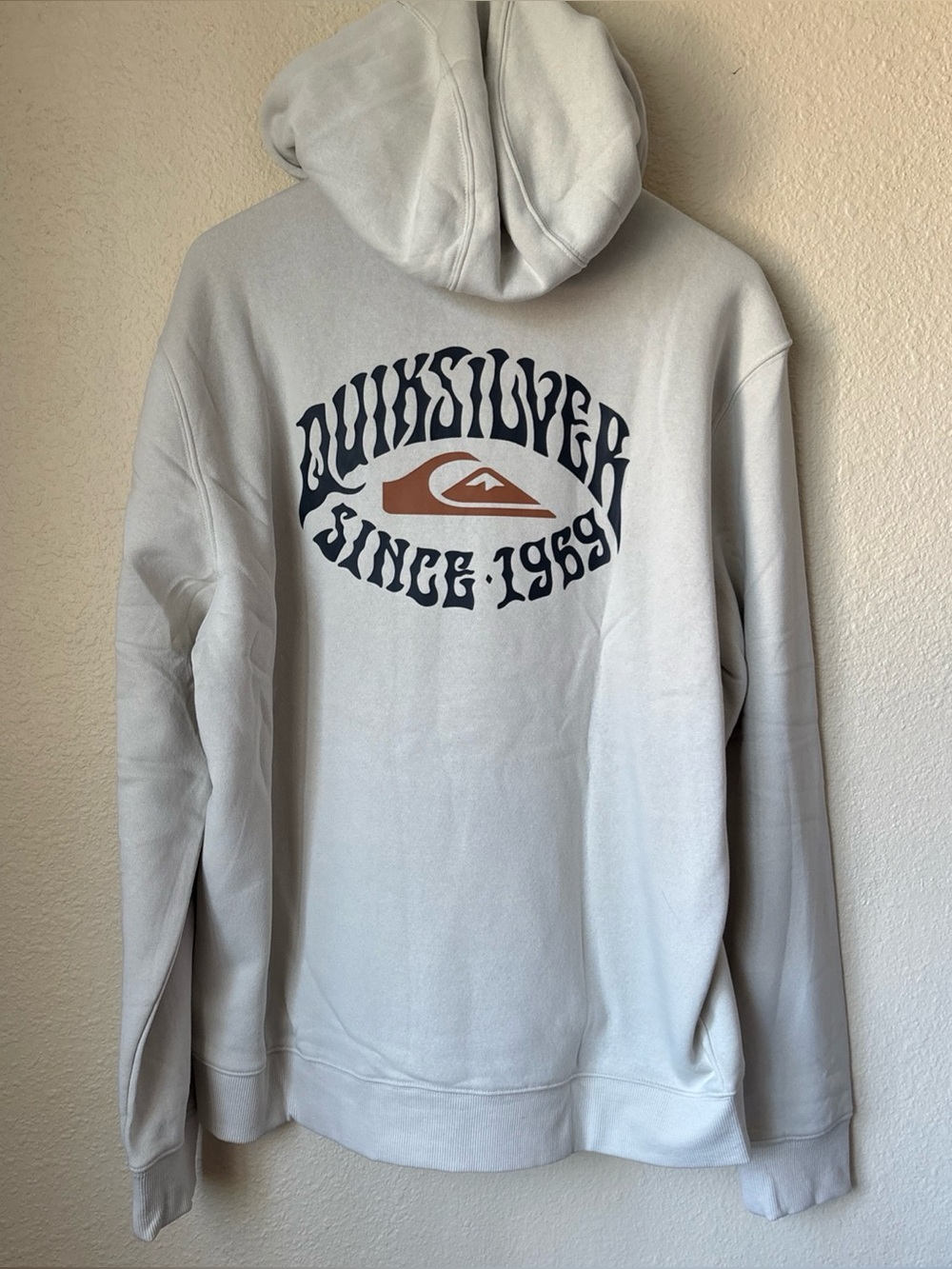 Quiksilver Menโs Cream Sweatshirt Hoodie, Skater Surfer Grunge, Large NWT